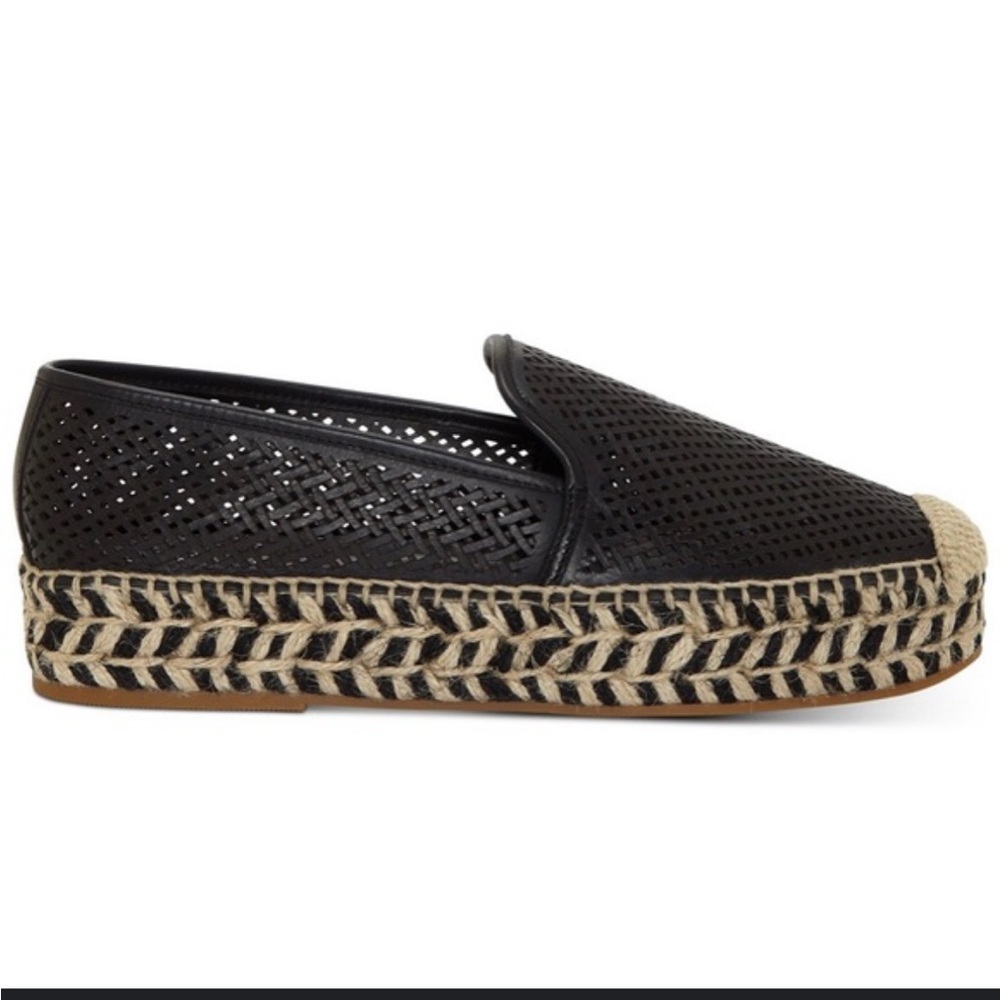 NEW Vince Camuto Hamorra Espadrilles Black Leather Slip On Shoes Size 5